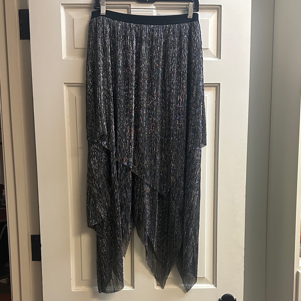 All Saints Asymmetrical Skirt in Black and Silver